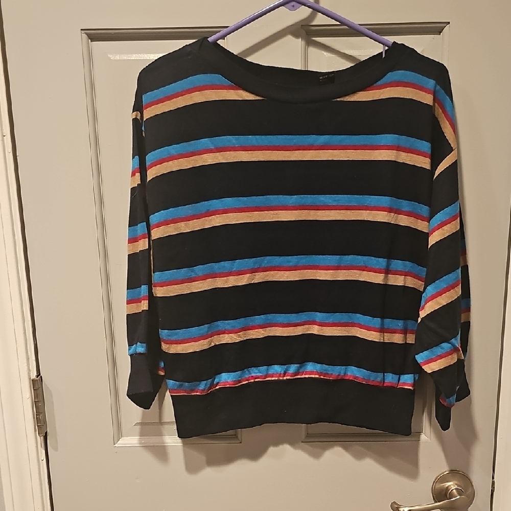 80s Gotham OversizedStriped Women's Shirt 3/4 Puffy Sleeve Large Top Vintage